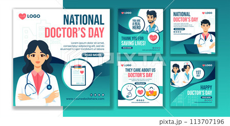 Doctors Day Social Media Post Flat Cartoon Hand Drawn Templates Background Illustration 113707196