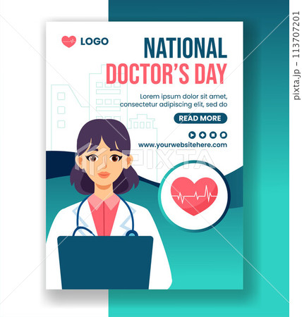 Doctors Day Vertical Poster Flat Cartoon Hand Drawn Templates Background Illustration Doctors Day Vertical Poster Flat Cartoon Hand Drawn Templates Background Illustration 113707201