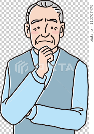 一個老人_擔心_思考_上半身的插圖 113707479