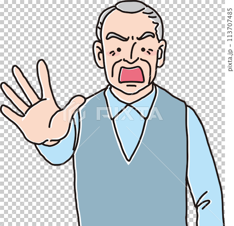 一位老人的插畫_手掌伸出，表情憤怒_上半身 113707485