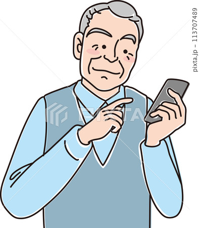 おじいさんのイラスト_スマートフォンを操作する_上半身 おじいさんのイラスト_スマートフォンを操作する_上半身 113707489