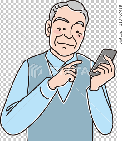 おじいさんのイラスト_スマートフォンを操作する_上半身 おじいさんのイラスト_スマートフォンを操作する_上半身 113707489