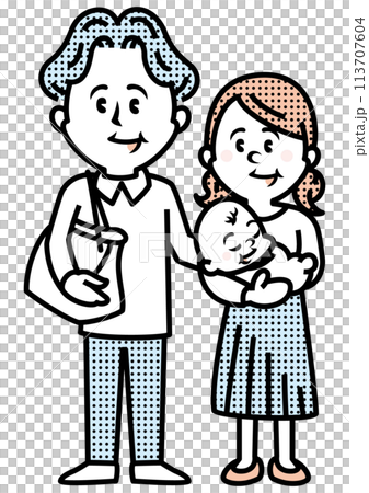 Illustration of a young couple holding a baby 113707604