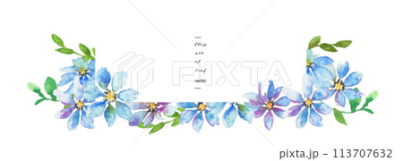 水彩画。水彩タッチの紫と青い花のイラスト。エレガントな花のフレーム。水彩のベクターフレーム。 113707632