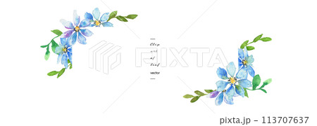 水彩画。水彩タッチの紫と青い花のイラスト。エレガントな花のフレーム。水彩のベクターフレーム。 113707637
