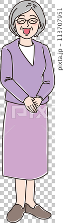 高齢女性のイラスト_笑顔_全身 113707951