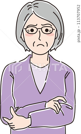 おばあさんのイラスト_腕を組んで怒る_上半身 113707952