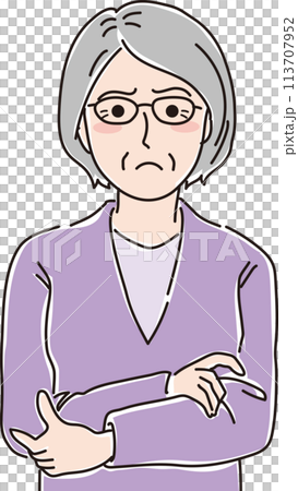 おばあさんのイラスト_腕を組んで怒る_上半身 113707952