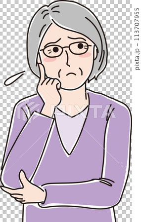 祖母_擔心_上半身的插圖 祖母_擔心_上半身的插圖 113707955