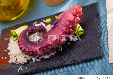 Octopus with rice served with paprika Octopus with rice served with paprika 113707967