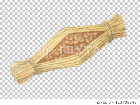 藁納豆　水彩色鉛筆アナログイラスト 113708245