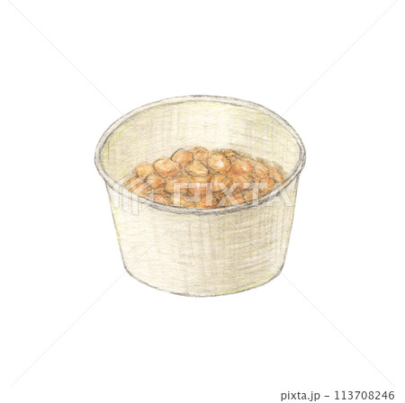 カップ納豆 水彩色鉛筆アナログイラスト カップ納豆 水彩色鉛筆アナログイラスト 113708246