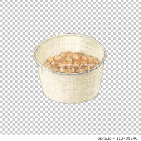 カップ納豆 水彩色鉛筆アナログイラスト カップ納豆 水彩色鉛筆アナログイラスト 113708246