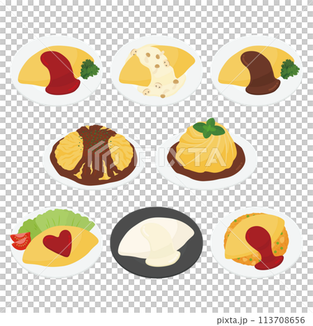 オムライスのイラストセット オムライスのイラストセット 113708656