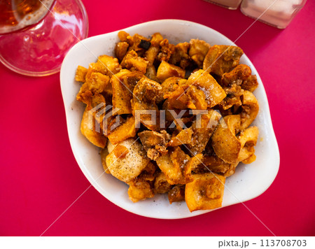 Morros fritos - traditional Spanish meat appetizer served on plate Morros fritos - traditional Spanish meat appetizer served on plate 113708703