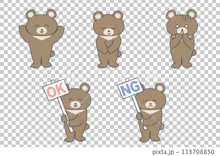 かわいい茶色いくまの5種ポーズセット 113708850