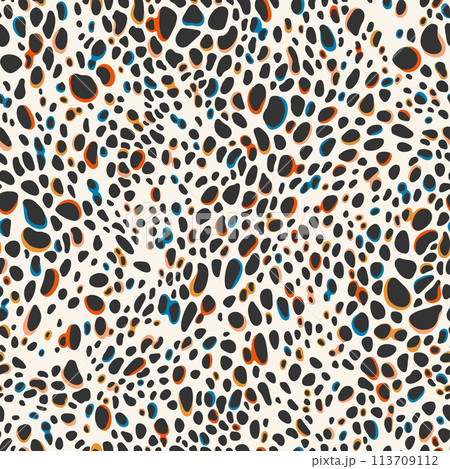 Multicolored animal print with abstract spots. Seamless vector pattern suitable for for apparel, textile, wrapping paper, etc. Multicolored animal print with abstract spots. Seamless vector pattern suitable for for apparel, textile, wrapping paper, etc. 113709112