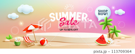 Podium Summer display, pile of sand, coconut tree,watermelon, beach umbrella, beach chair, beach ball, coconut fruit, banner design Podium Summer display, pile of sand, coconut tree,watermelon, beach umbrella, beach chair, beach ball, coconut fruit, banner design 113709364