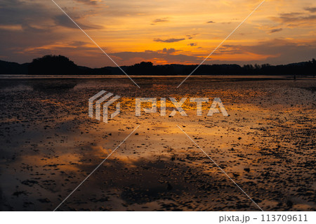 Calm beach and sky at dusk Calm beach and sky at dusk 113709611