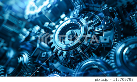 Gear and cogs wheel, automation process technology system for business. 113709798