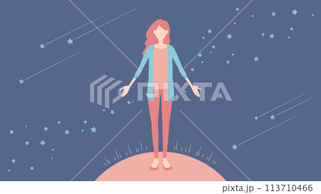 宇宙で深呼吸をする女性のイラスト 113710466