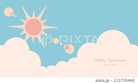晴れた空と雲の隙間から差し込む日差しの背景イラスト 113710468