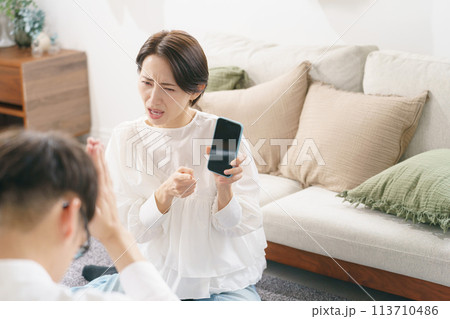 リビングで言い争う夫婦 リビングで言い争う夫婦 113710486