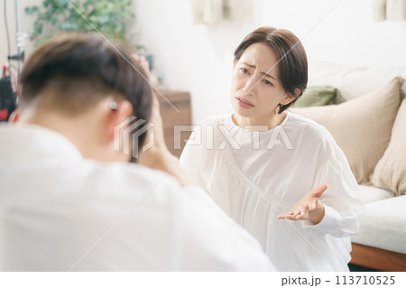 リビングで言い争う夫婦 リビングで言い争う夫婦 113710525