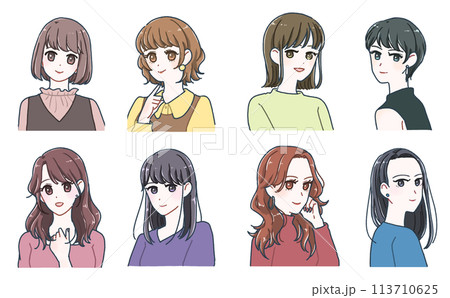 顔タイプ別の女性イラストセット 113710625