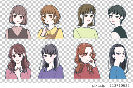 顔タイプ別の女性イラストセット 113710625
