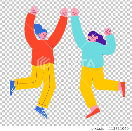 嬉しくてジャンプする女性2人のイラスト 白い背景に分離されたフラットなRGBのベクター素材 嬉しくてジャンプする女性2人のイラスト 白い背景に分離されたフラットなRGBのベクター素材 113711049