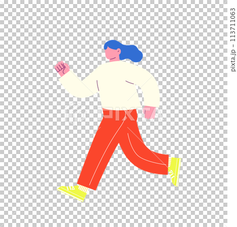 Illustration of a smiling woman running. Flat RGB vector material isolated on white background 113711063