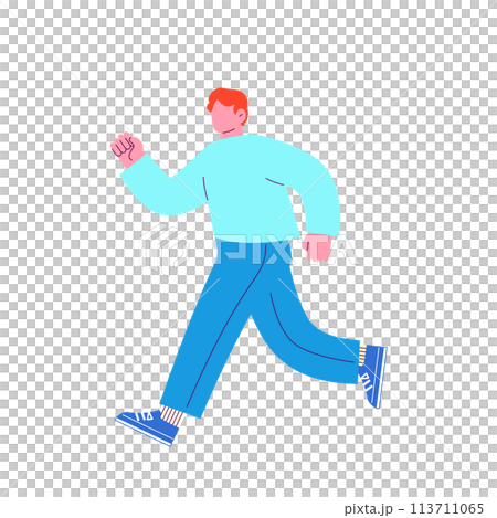 一個男人微笑著奔跑的插圖在白色背景上隔離的平面 RGB 向量材料 一個男人微笑著奔跑的插圖在白色背景上隔離的平面 RGB 向量材料 113711065