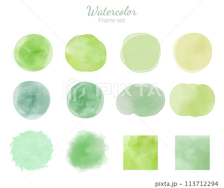 水彩テクスチャのアイコンセット　グリーン系 113712294