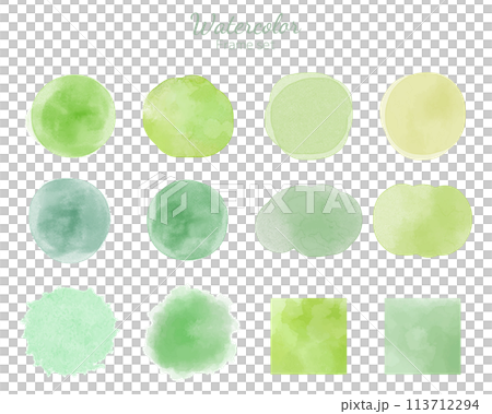 水彩テクスチャのアイコンセット　グリーン系 113712294
