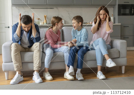 Family dispute and sibling rivalry concept, home interior 113712410