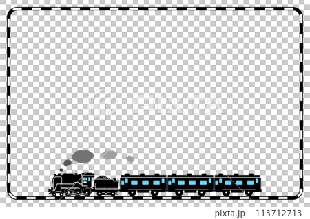 パターンブラシで描いた線路のフレームとおもちゃ風のSL C62のイラスト 113712713