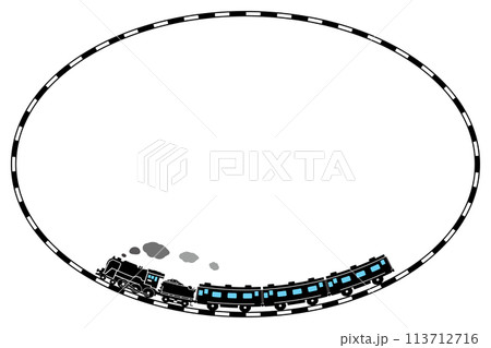 パターンブラシで描いた線路のフレームとおもちゃ風のSL C62のイラスト 楕円 パターンブラシで描いた線路のフレームとおもちゃ風のSL C62のイラスト 楕円 113712716