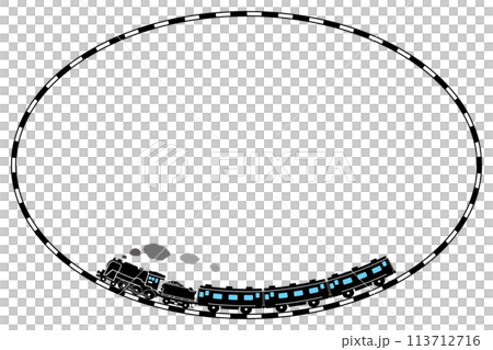 パターンブラシで描いた線路のフレームとおもちゃ風のSL C62のイラスト 楕円 パターンブラシで描いた線路のフレームとおもちゃ風のSL C62のイラスト 楕円 113712716