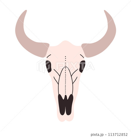 Cow head skull. Goat skull in hand drawn style. Vector illustration. Cow head skull. Goat skull in hand drawn style. Vector illustration. 113712852