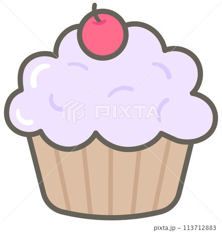 Kids hand drawn kawaii birthday party cute elements set cherry cupcake 113712883