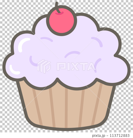 Kids hand drawn kawaii birthday party cute elements set cherry cupcake 113712883