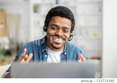 Smiling Black Customer Service Representative Working From Home 113713189