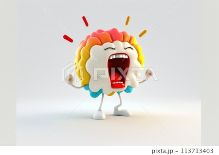 Brain. Cute cartoon healthy human anatomy internal organ character set with brain lung intestine heart kidney liver and stomach mascots. parts of living body organs in animated form. 113713403