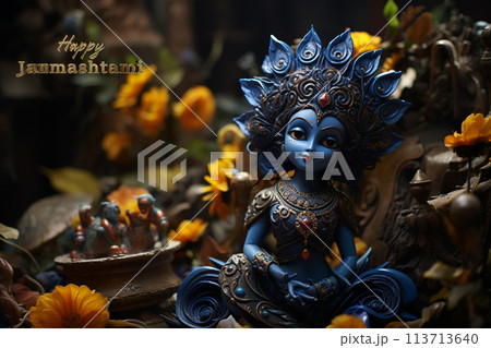 Krishna janmashtami, yearly Hindu festival that celebrates the birth of Krishna, the eighth incarnation of Vishnu, supreme God, of the Vaishnava tradition of Hinduism, Religious cultural. 113713640