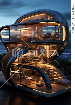 House of the Future. Alternative creative planning design architecture innovative modern modernized buildings. the skill and science of constructing, designing buildings and structures. 113713672