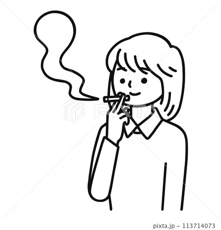 喫煙している女性・線画 喫煙している女性・線画 113714073