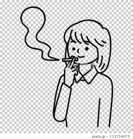 喫煙している女性・線画 喫煙している女性・線画 113714073