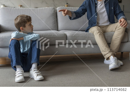 Father pointing finger at son in disagreement Father pointing finger at son in disagreement 113714082