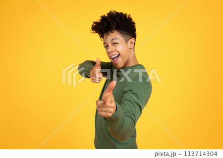 Man winking with thumbs up 113714304